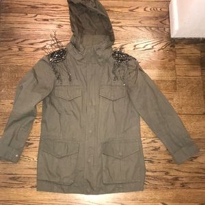 HAUTE HIPPE Mlitary jacket w/embellished shoulders